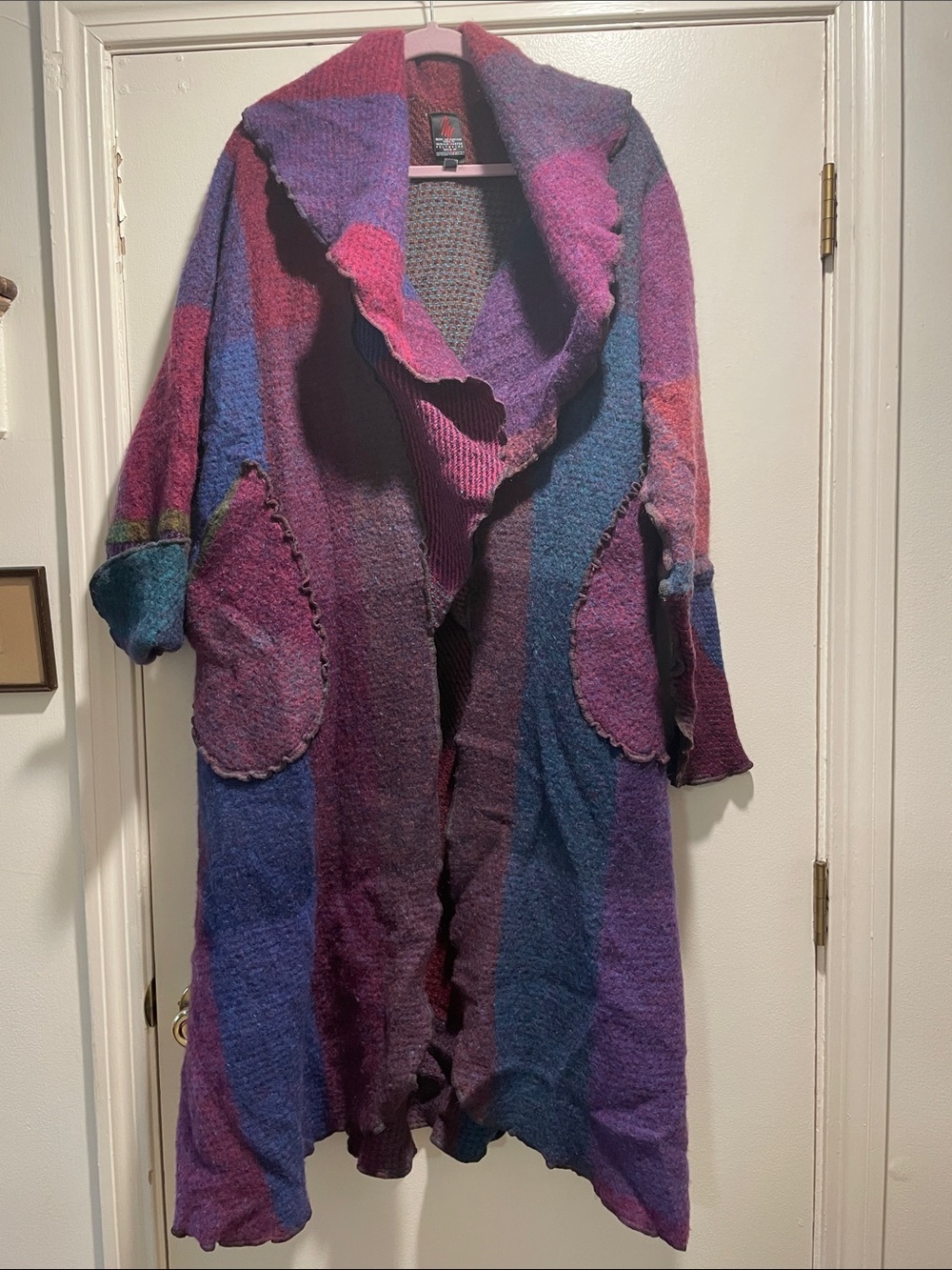 Miriam Carter Hand-Felted Multicolor Artsy Wool Duster Open Sweater  Coat